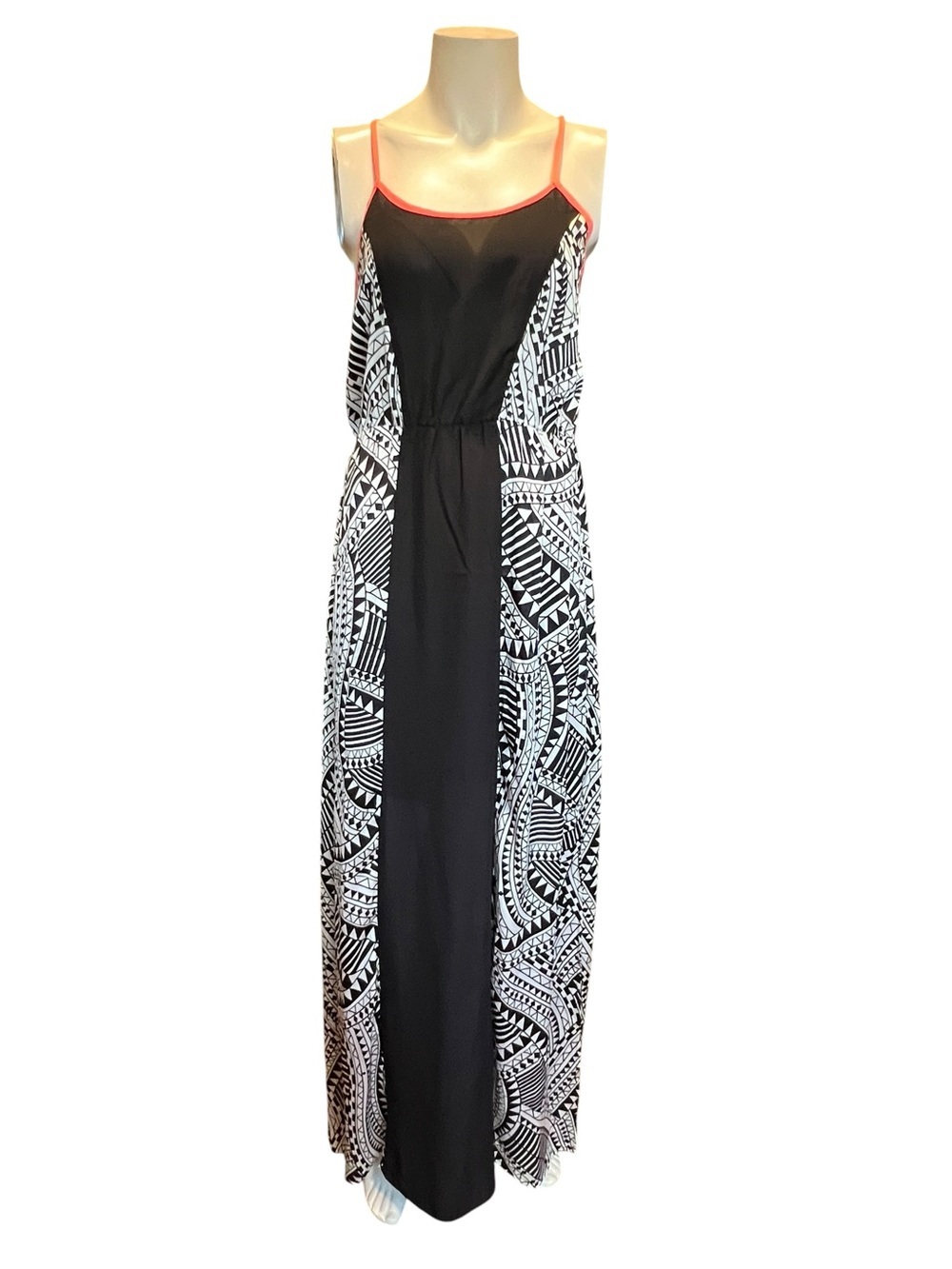 Jealous Tomato Black & White Maxi Dress with Coral Trim